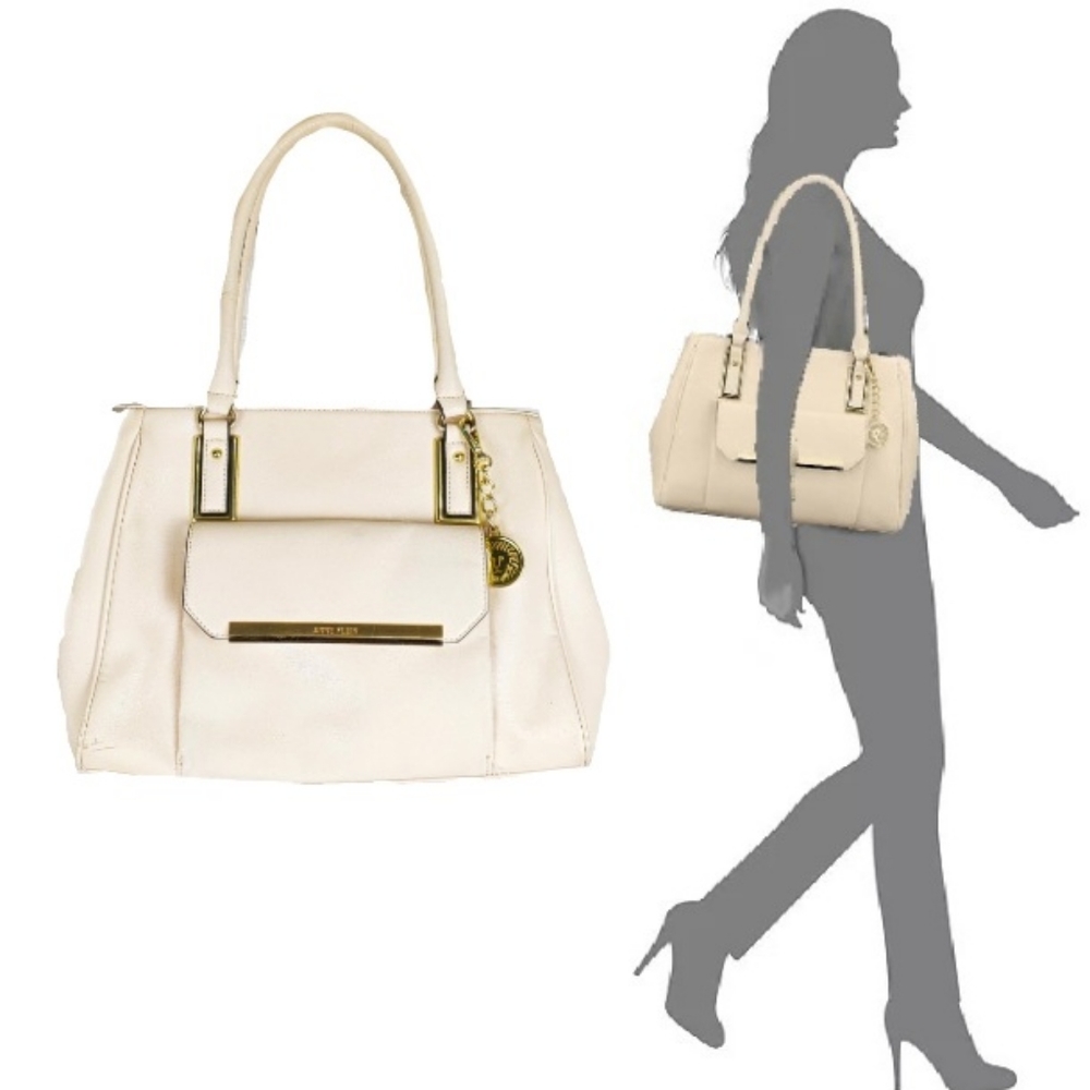 Anne Klein Cream Shimmer Down Large Satchel - Picture 1 of 10